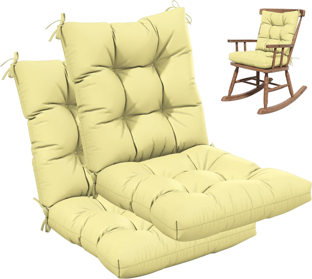 2sets Rocking Chair Cushion Set,Outdoor Patio Chair Cushions,Waterproof and Fade-Resistant Replacement Tufted Pads with Ties for Indoor Outdoor Rocker/Patio/Swing Chair,42 x 21 x 5 Inches