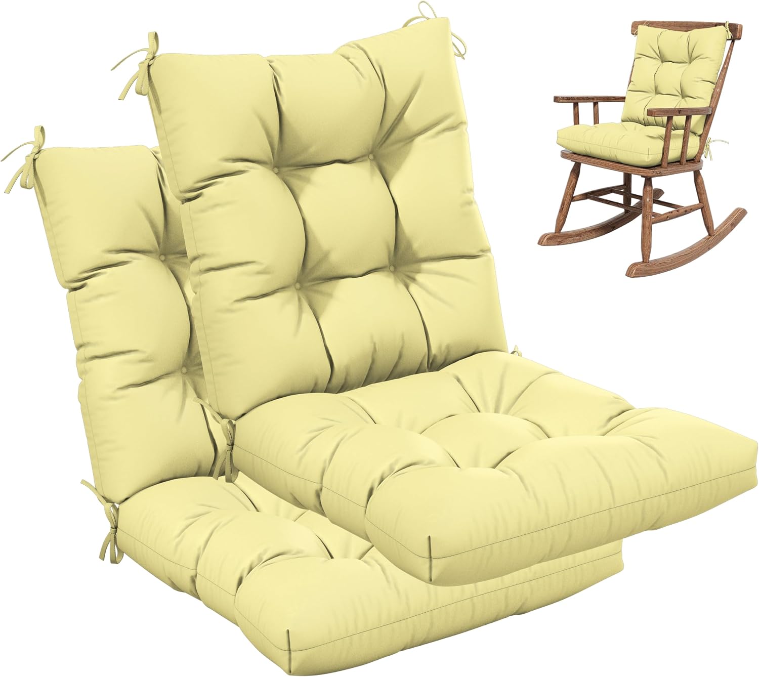 2sets Rocking Chair Cushion Set,Outdoor Patio Chair Cushions,Waterproof and Fade-Resistant Replacement Tufted Pads with Ties for Indoor Outdoor Rocker/Patio/Swing Chair,42 x 21 x 5 Inches