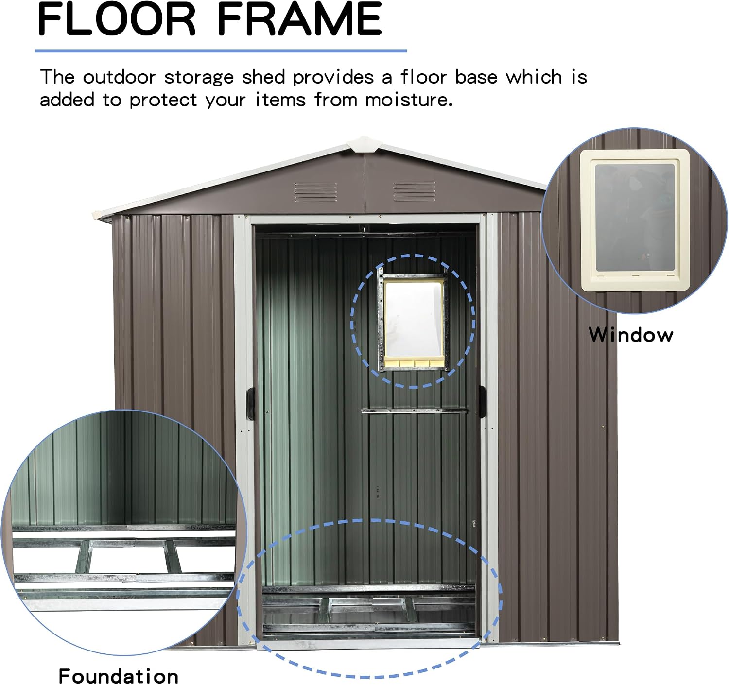 8x4 ft Outdoor Metal Storage Shed with Floor Foundation and Window, Lockable Galvanized Steel Tool Shed with Sliding Door and Air Vent, Waterproof Garden Storage House for Backyard, Patio