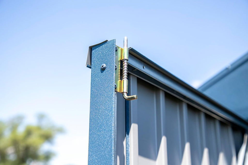 Arrow Shed Elite 14' x 14' Tall Outdoor Steel Storage Shed with High Gable and Lockable Doors Storage Building, Blue Grey