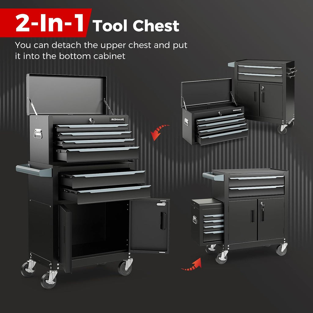 Goplus Tool Chest, 6 Drawers Extra Large Rolling Too Storage Cabinet with 4' Universal Lockable Wheels, Auto Lock, Protective Liner, 2-in-1 Heavy Duty Tool Box for Garage, Workshop