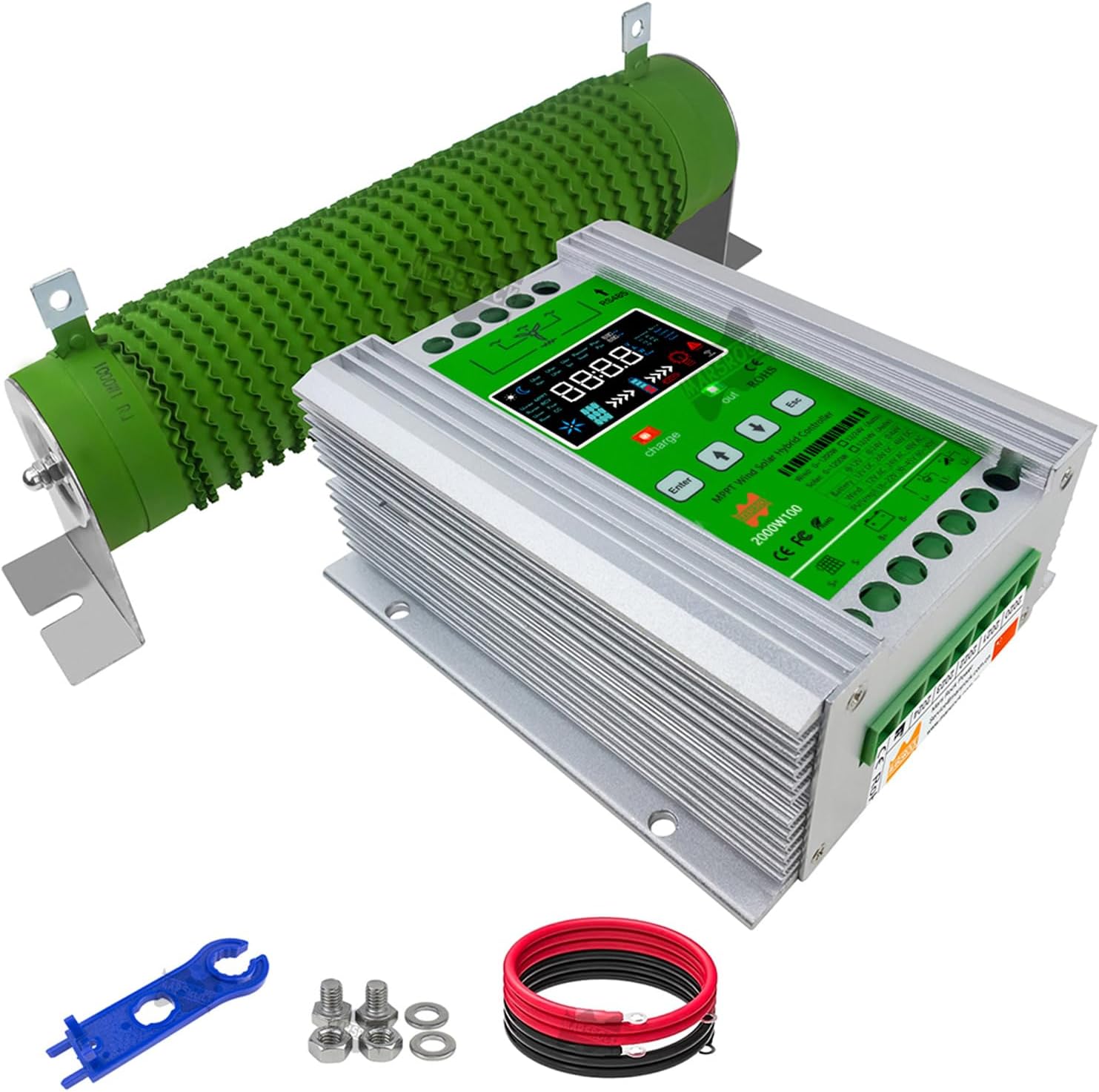 Marsrock 3000W MPPT Hybrid Wind Solar Controller Charge and Discharge Regulator Deluxe Version for Wind Max 1500W Solar 1500W for 12/24V Sealed and Lithium Battery Colorful LCD Display (12/24V)
