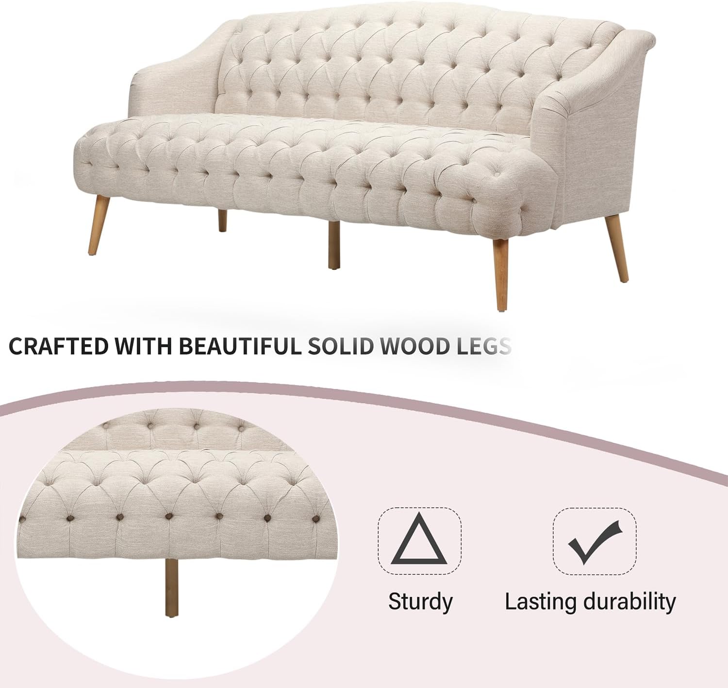 Beige Modern Velvet Loveseat Sofa Couch, 73' Mid - Century Tufted Upholstered Small Love Seat Couch, Curved High Back 3-Seats Couches for Compact Space, Living Room, Apartment (Beige)