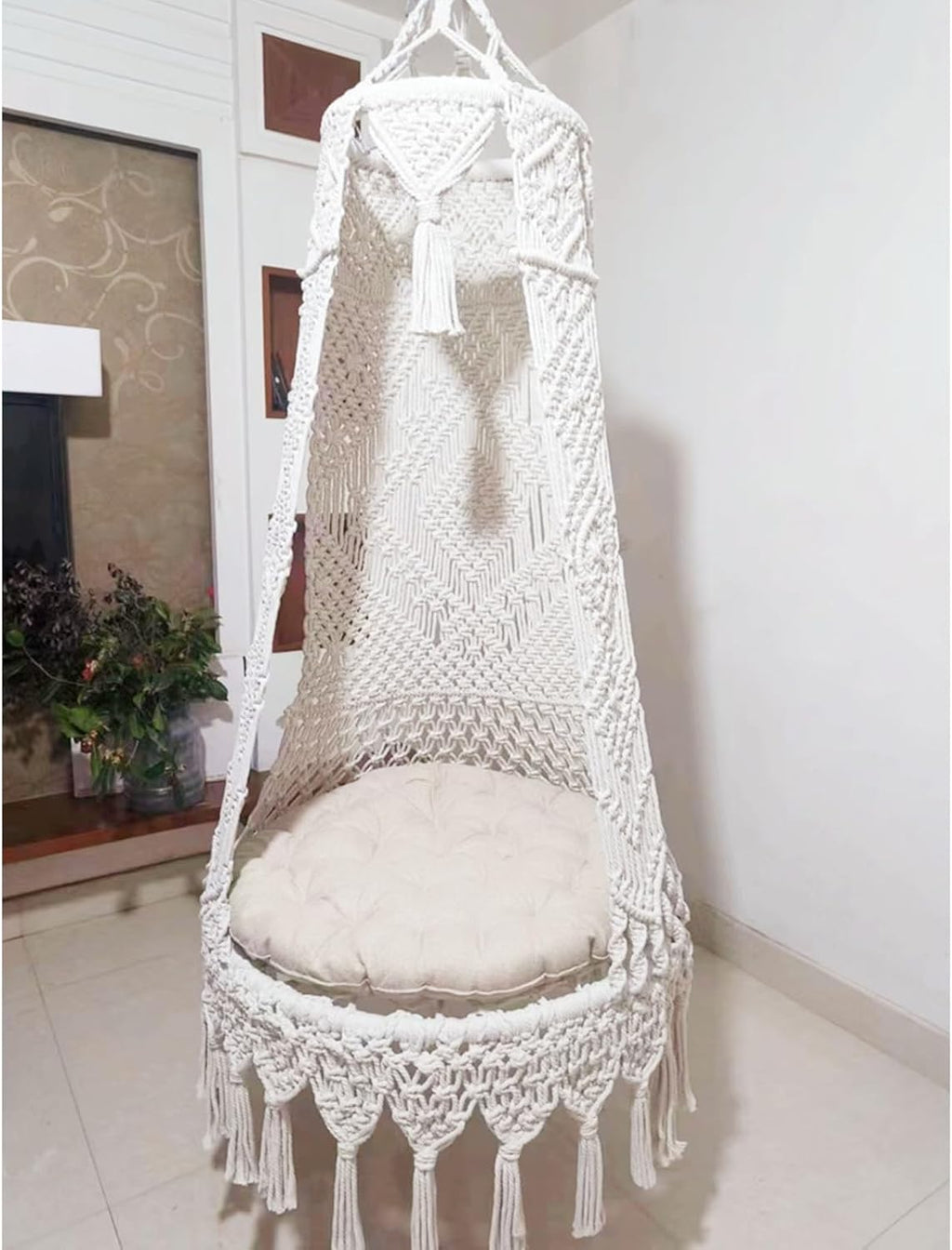 Hanging Swing Chair for Indoor Use, Cotton Rocking Chair for Bedroom, Living Room & Garden, Comfortable Hanging Chair for Relaxation