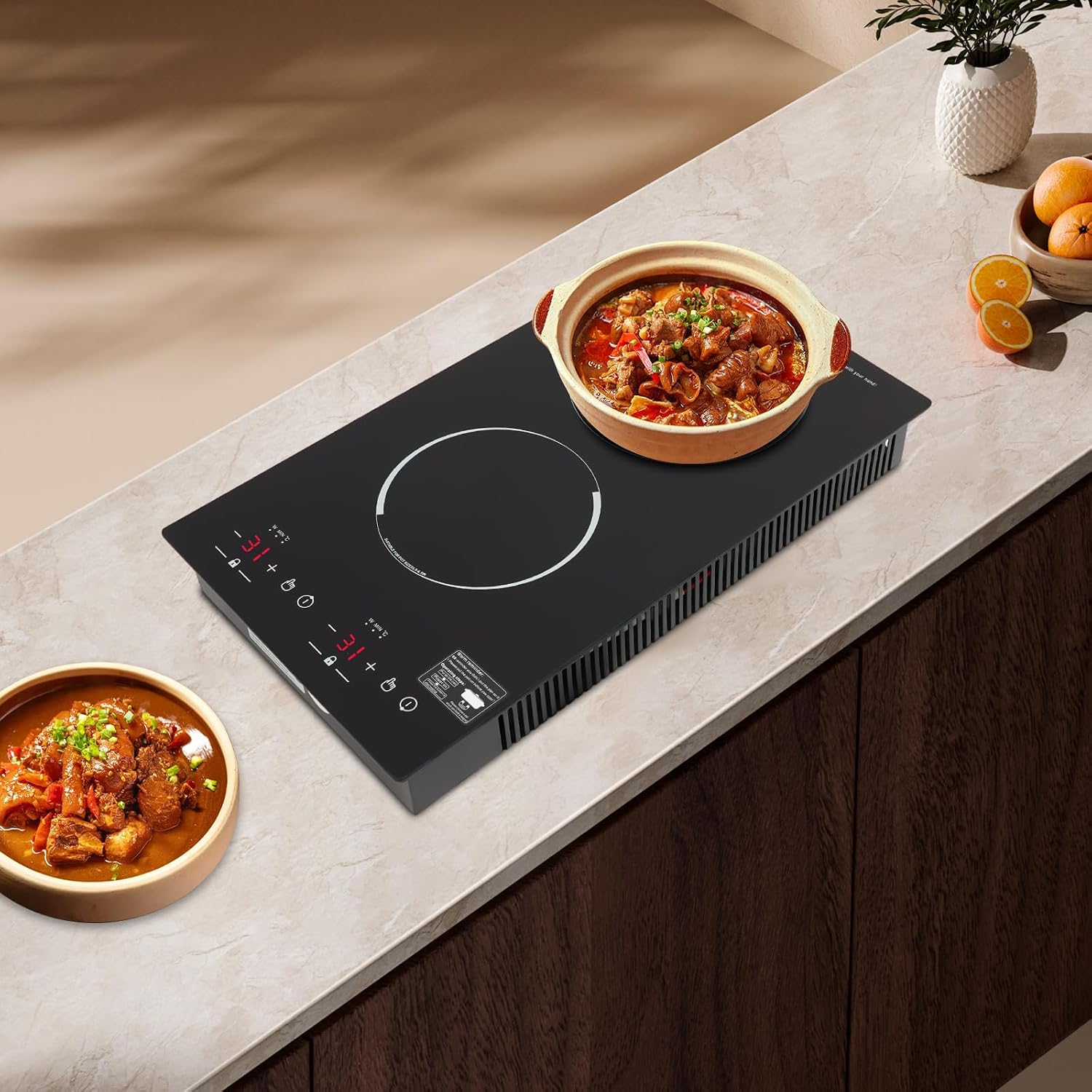 4000W Double Induction Cooktop, 2 Burner Electric Stove Top with 9 Power Levels & Timer, 20.08 Inch Portable Countertop Range with LED Digital Display for Home, Dorm, RV (110-120V)