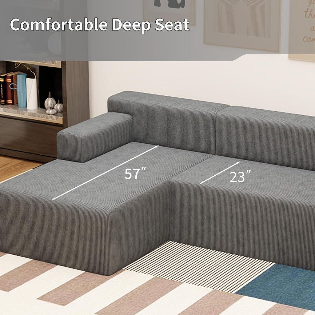 87' Modular Sectional Sofa, Cloud Sectional Couch with Deep Seat, Modern Modular L-Shape Sofa with Chaise, Cozy Boneless Couches for Living Room, Small Spaces, No Assembly Required