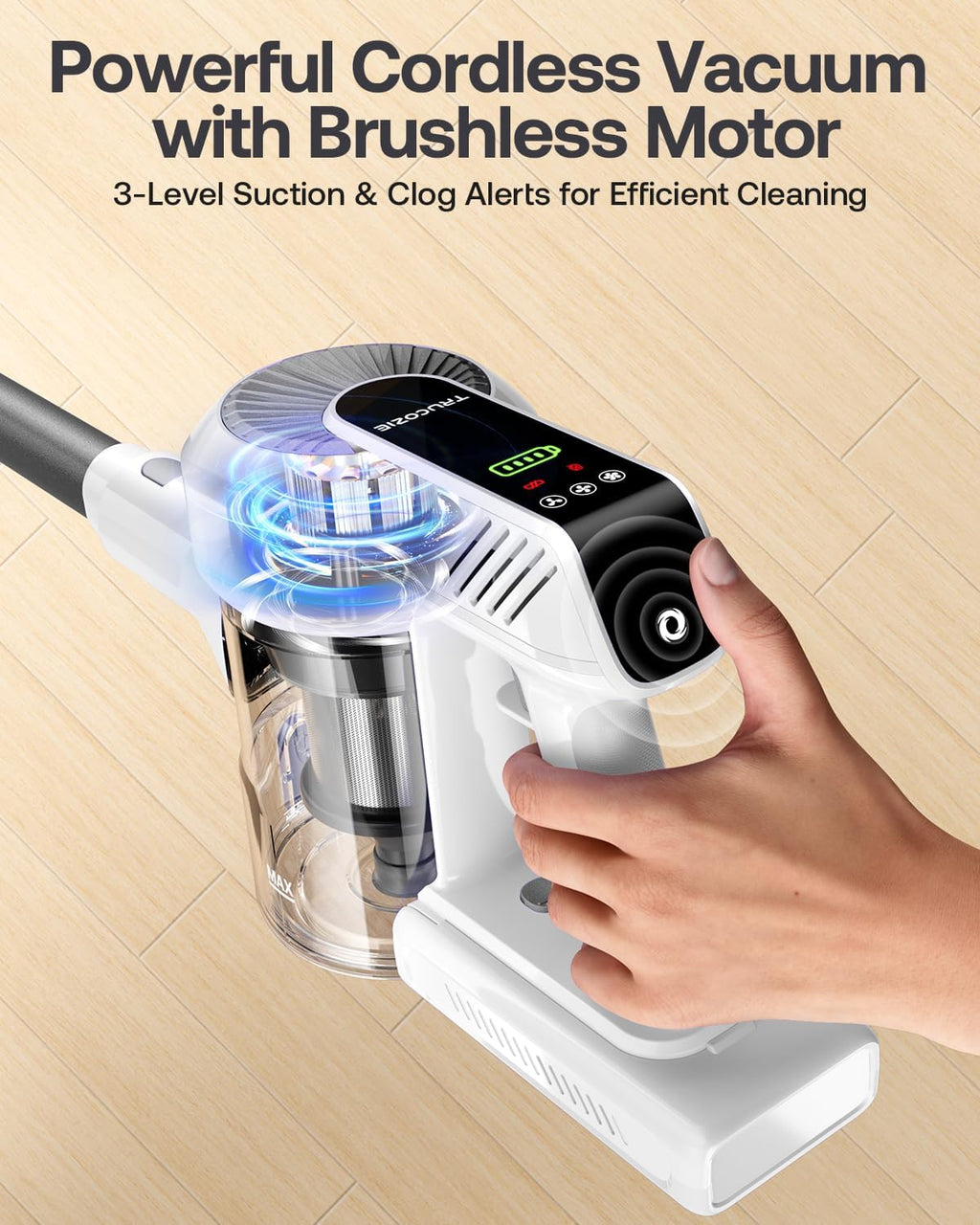 Cordless Vacuum Cleaner, Self-Standing 40Kpa 45Mins Vacuum Cleaners for Home, 8-in-1 Lightweight Stick Vacuum with Anti-tangle Wireless Vacuum for Carpet, Tile, Pet Hair, Hardwood Floors, White
