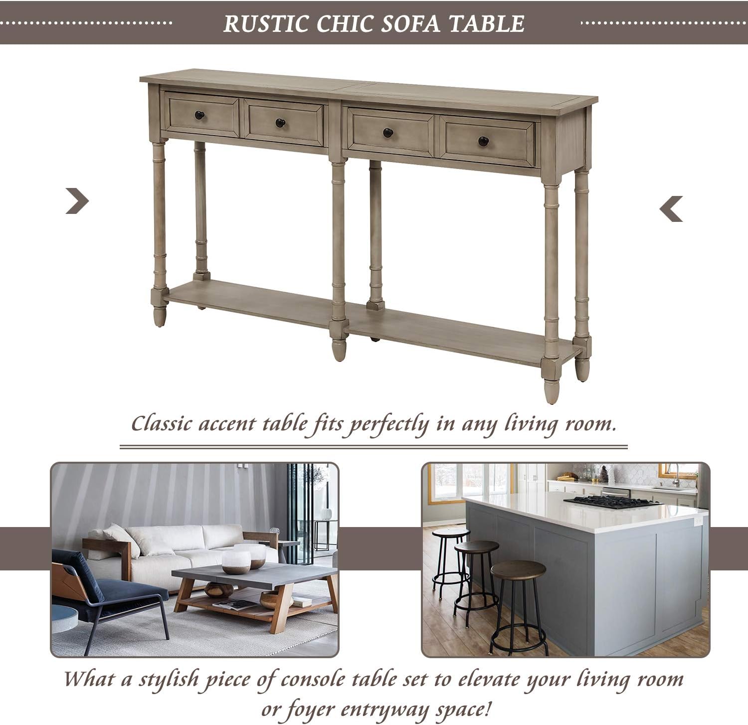 Merax Console Table Sofa Table with Two Storage Drawers and Bottom Shelf for Living Room, Entryway, Easy Assembly (Grey Wash)