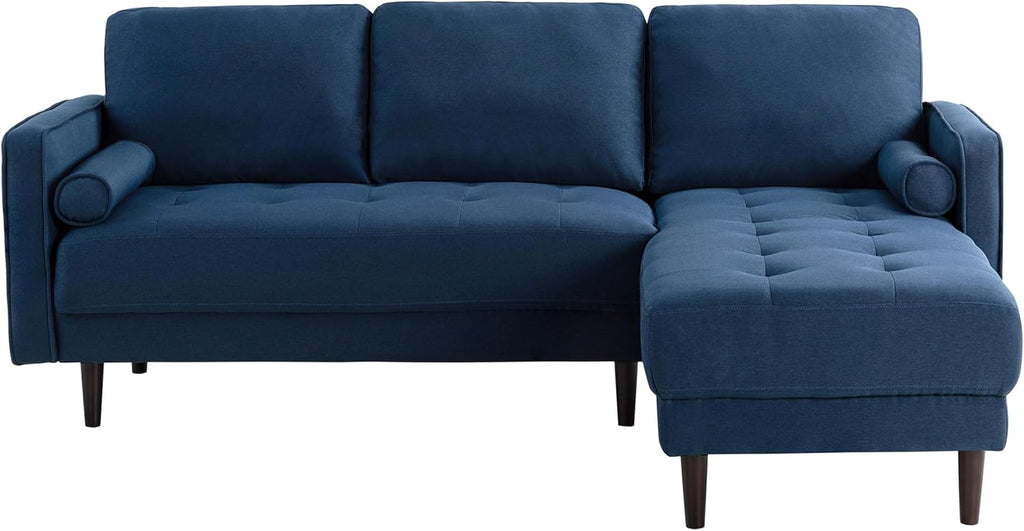 Studio Living® Lexington 83.1' Sofa Chaise, Mid-Century Modern, Pocket Coil Comfort, Reversable Chaise, Easy Assembly, Woven Fabric, Navy Blue
