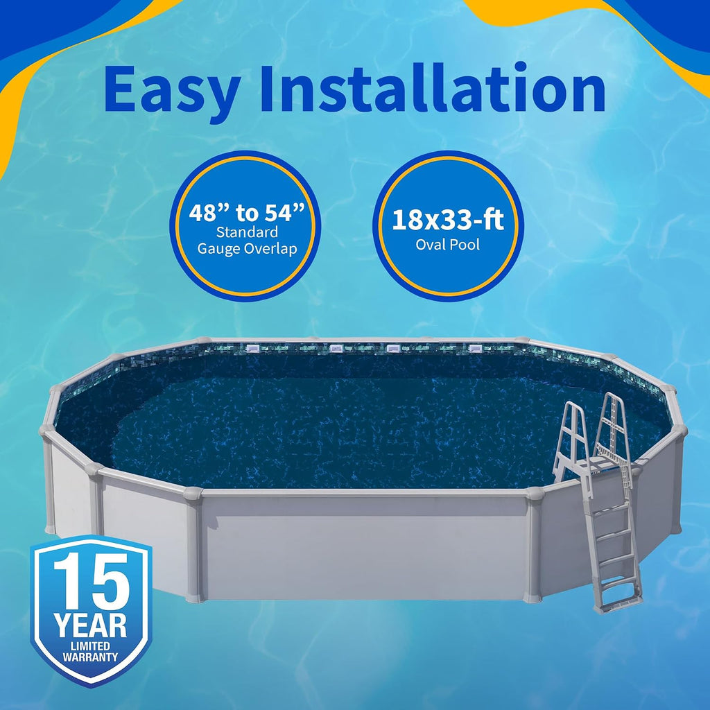 Blue Wave Emerald Coast 18-ft x 33-ft Overlap Oval Pool Liner for Above-Ground Steel Wall Pools – Weather Resistant Standard Gauge Vinyl w/Welded Seams – Dark Blue, 48/54-In Depth Walls