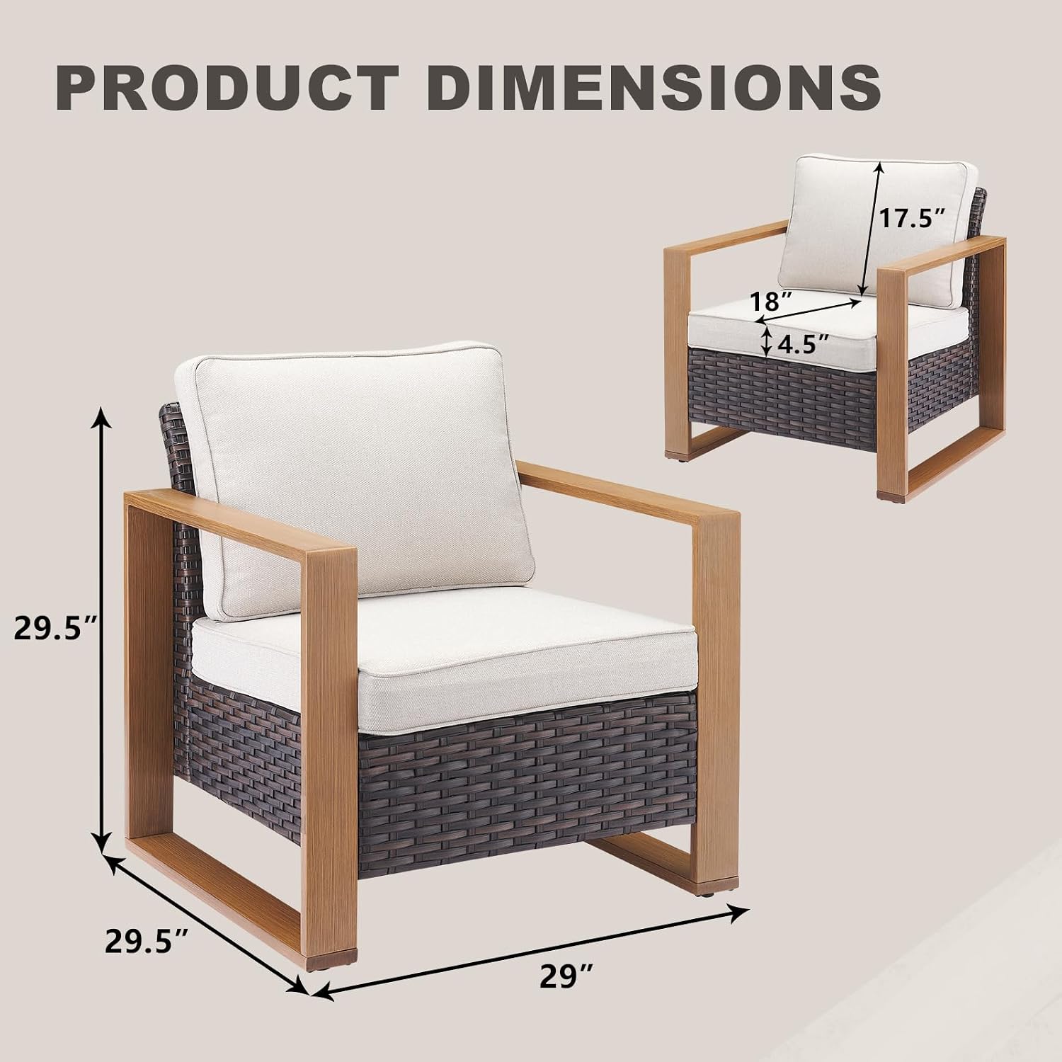 Rilyson Wicker Outdoor Patio Chairs Set of 2, Rattan Patio Furniture Chairs with Sturdy Frame,All-Weather PE Wicker,Wide Armrest,Deep Seating and Thick Cushions for Deck Porch Garden(Brown/Beige)