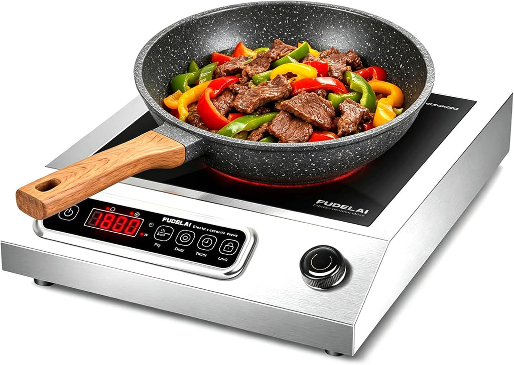 1800W Commercial Grade Induction Cooktop with 9 Power Levels - Infrared Electric Burner with EUROKERA Micro-Ceramic Panel, Timer, Safety Lock, for Restaurant, Home Kitchen Use