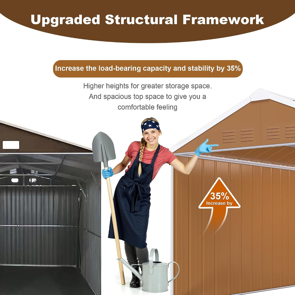 Montary 8X12 FT Outdoor Storage Shed with Windows, Lockable Door & Ventilation - Weatherproof Metal Garden Shed, Outdoor Tool Storage House for Backyard, Lawn, Patio,Yard