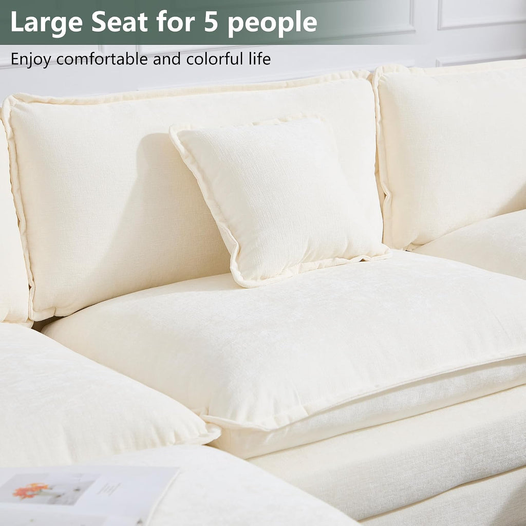 GNIXUU Oversized Modular sectional Sofa, Chenille Large Cloud Sectional Couches for Living Room, Convertible Deep 6 Seater L Shaped Couch with Ottoman for Living Room, Beige White