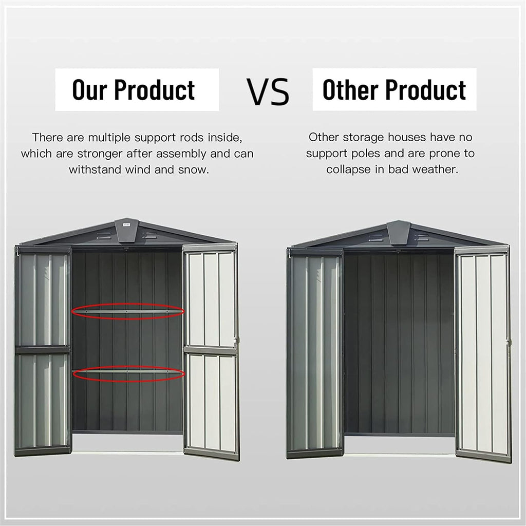 Ritsu Outdoor Storage Shed, Outdoor Garden Shed for Bike, Trash Can, Machine, Galvanized Steel, Outdoor Shed with Lockable Door for Backyard, Patio, Lawn (6.5x4.2ft, Black)