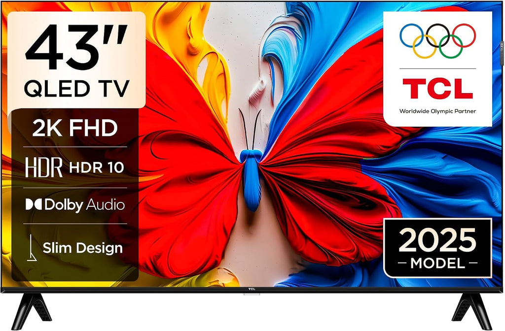 TCL 43S5K Television 43 Inch Smart TV QLED HDR 10 Google TV, Dolby Audio, Game Mode, Multiple Eye Care with Slim Design (2025 Model)