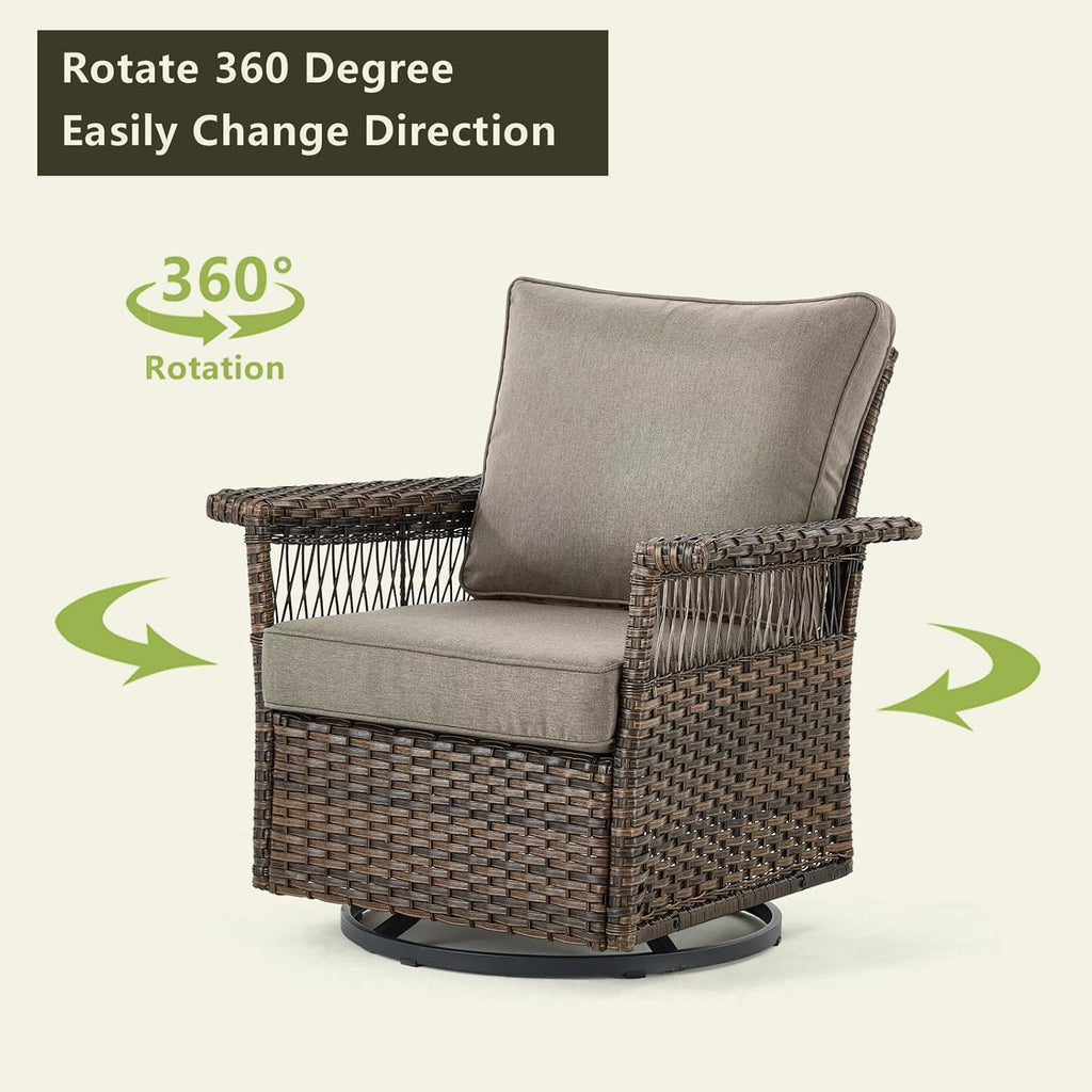 Outdoor Patio Rocking Swivel Chairs - 2PC Wicker Patio Furniture Rocker Chair Set,Rattan Glider Chair with Sturdy Frame,All-Weather PE Wicker and Cushions for Deck Porch Balcony(Brown/Grey)