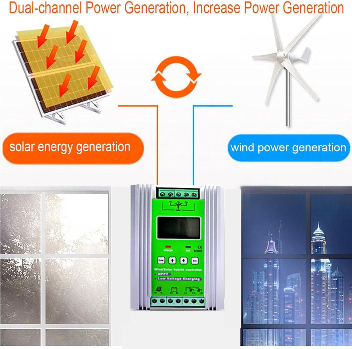 MPPT Wind Solar Hybrid Controller for Wind with Solar Panel Controller, Hybrid Mppt Boost Controller,Wind Turbine Generator Solar Panel Home Street Light Controlle,12V-4000w