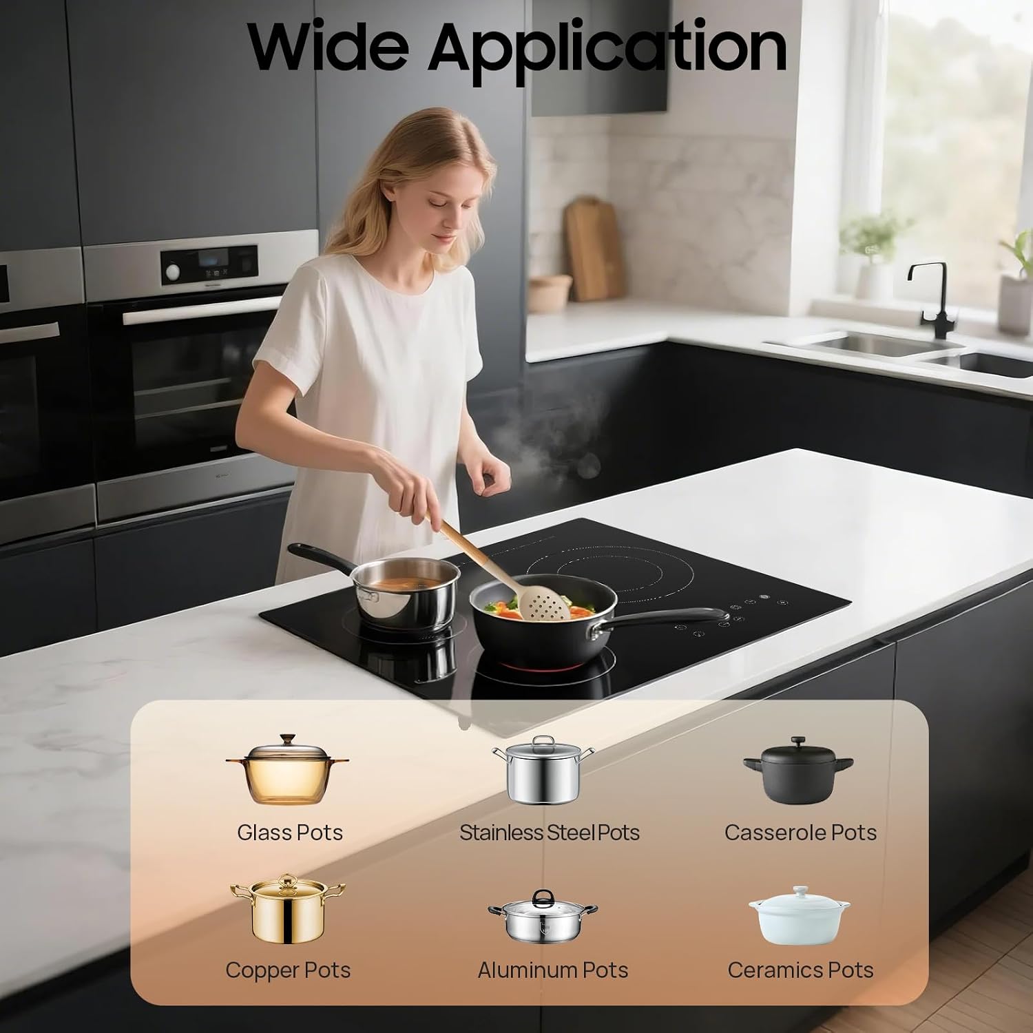 Electric Ceramic Cooktop, 24inch 3 Burners Electric Cooktop with Time Adjustable Function 9 Heating Levels Electric Stove Top