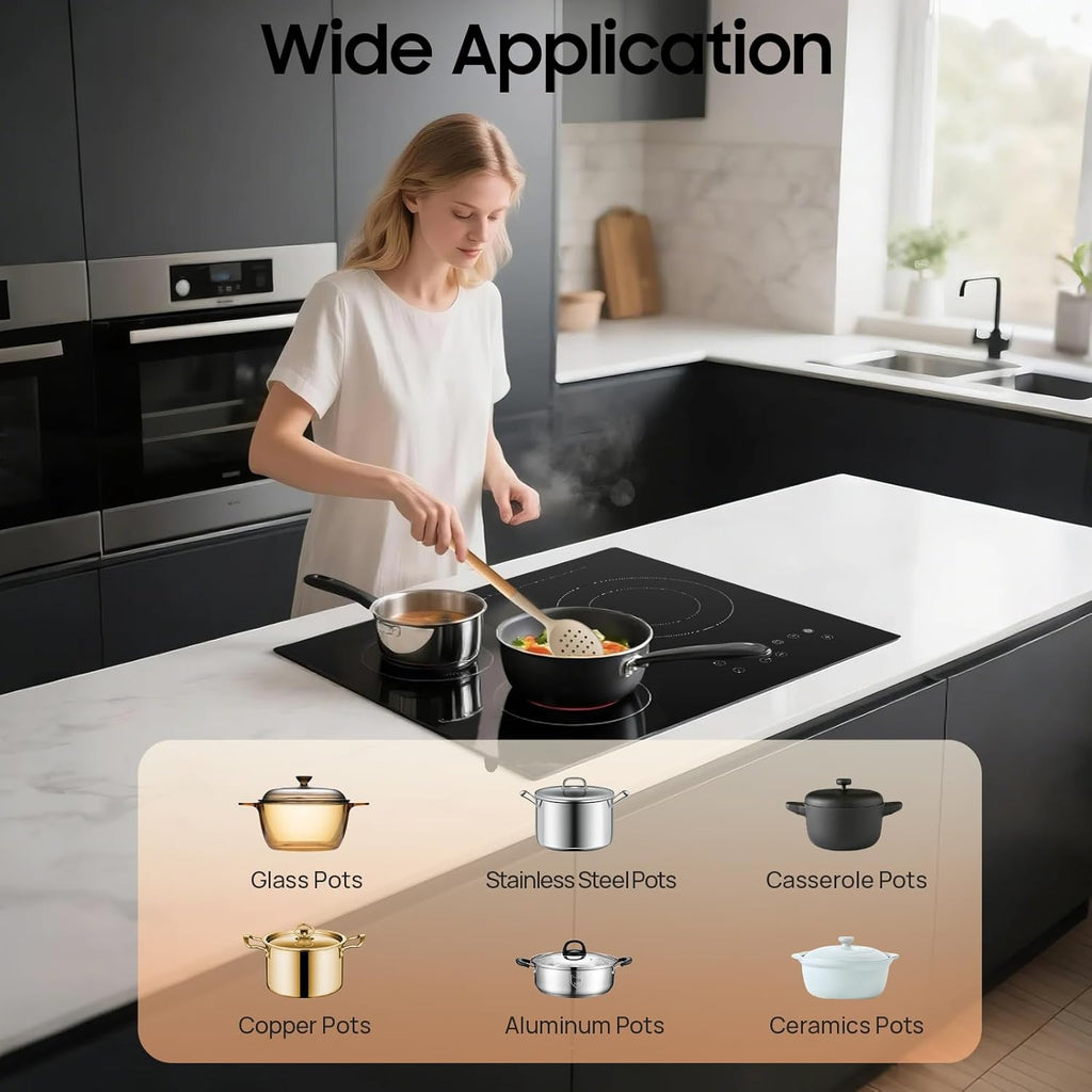 24' 3-Fire Hearth Built-In Ceramic Cooktop, 110V 2600W Countertop Portable Cooking Electric Cooktop, Radiant Touch Timer Ceramic Electric