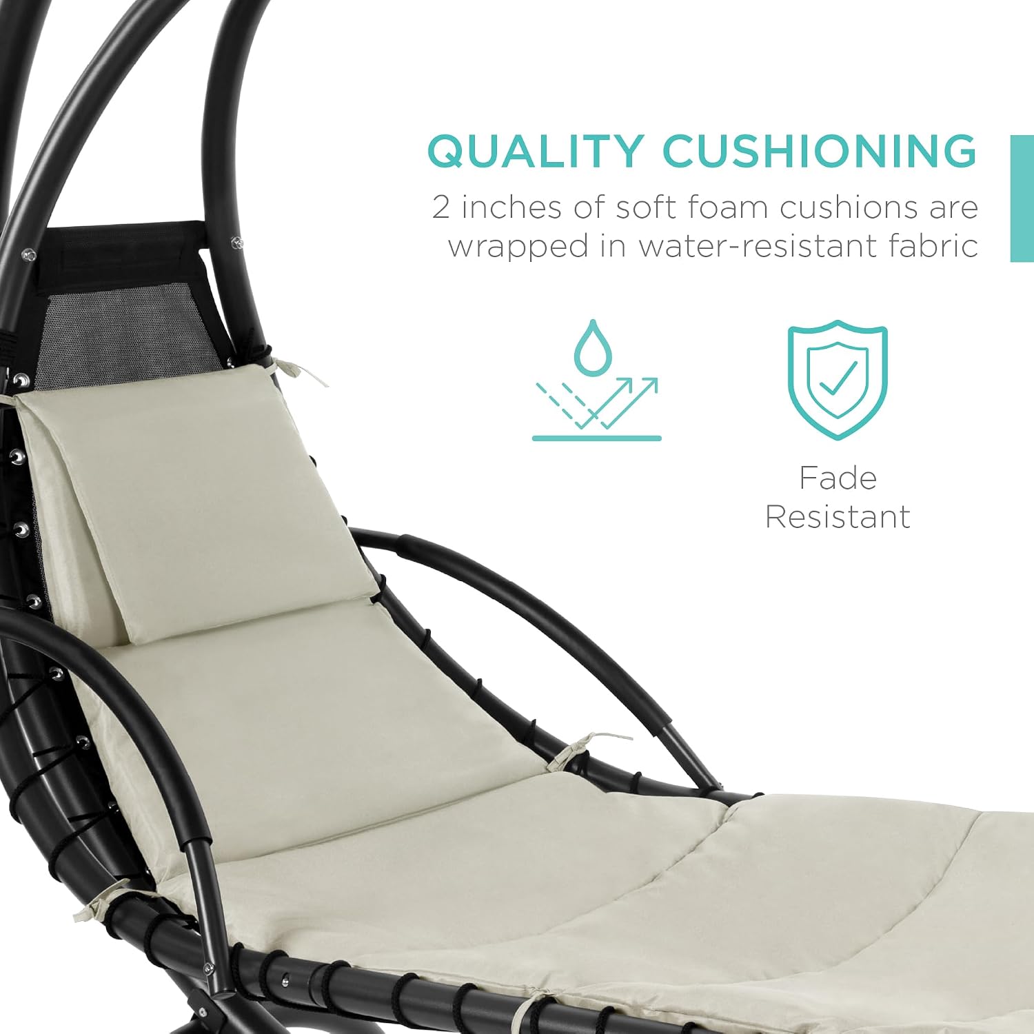 Best Choice Products Outdoor Hanging Curved Steel Chaise Lounge Chair Swing w/Built-in Pillow and Removable Canopy - Ivory