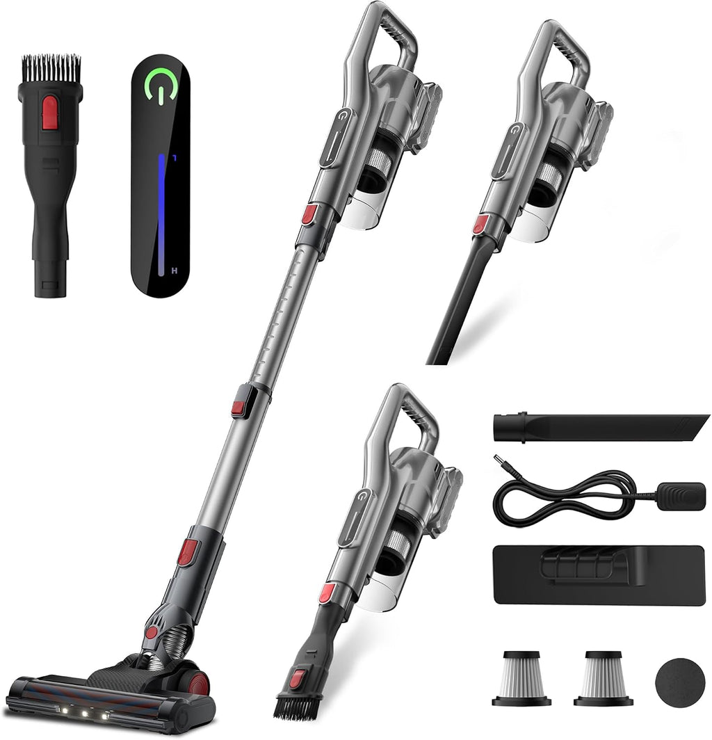 Cordless Vacuum Cleaner with LED Light, Battery Operated Vacuum, Lightweight Vacuum, HEPA Filter, Multiple Attachments for For Pet Hair & Deep Cleaning,Keep Filter Clean For Max Suction,Silver