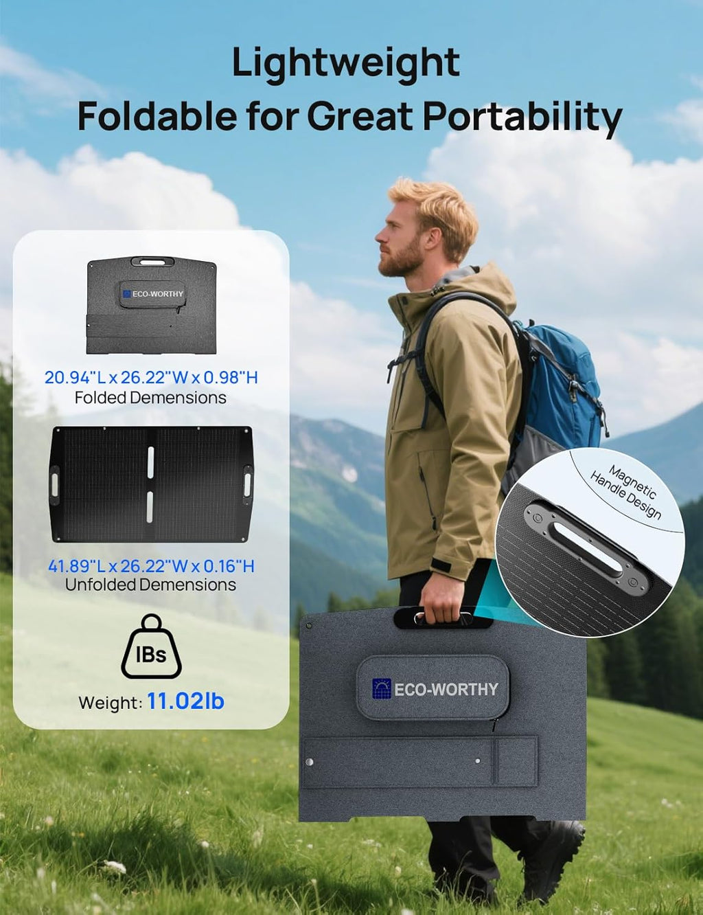 ECO-WORTHY 12V 50Ah LiFePO4 Lithium Battery with 100W Portable Solar Panel, Bluetooth 5.0, Low Temp Protection, Connects to Car Power Inverter for RV Road Trip Camping Hiking Marine Off Grid Travel