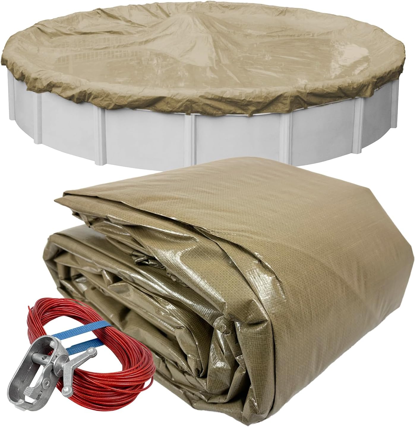 Robelle 12 ft Professional Tan Winter Pool Cover for Above Ground Pools, 4 ft Overlap (16 ft Cover Size), Solid 12 x 12 Scrim, 3.7 oz/yd2, 15-Year Warranty, Style: 5712-4-ROBA