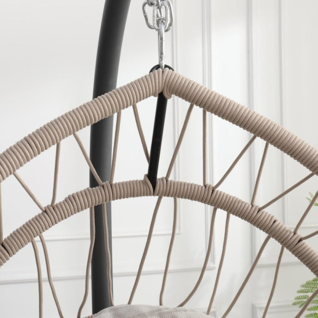 Outdoor Egg-Shaped Hanging Chair with Stand, Patio Wicker Swing, Indoor Rocking, Outdoor Hammock, Linen Gray