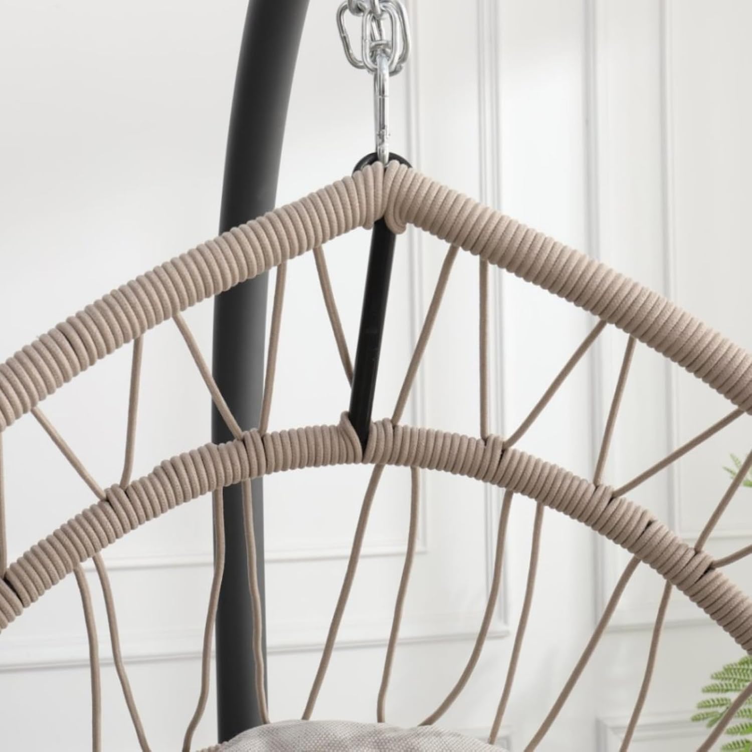 Outdoor Egg-Shaped Hanging Chair with Stand, Patio Wicker Swing, Indoor Rocking, Outdoor Hammock, Linen Gray