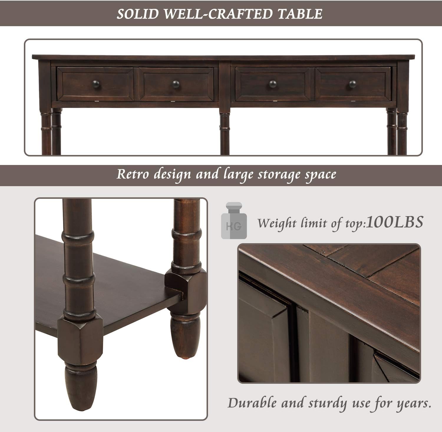 Merax Console Table Sofa Table with Two Storage Drawers and Bottom Shelf for Living Room, Entryway, Easy Assembly (Espresso)