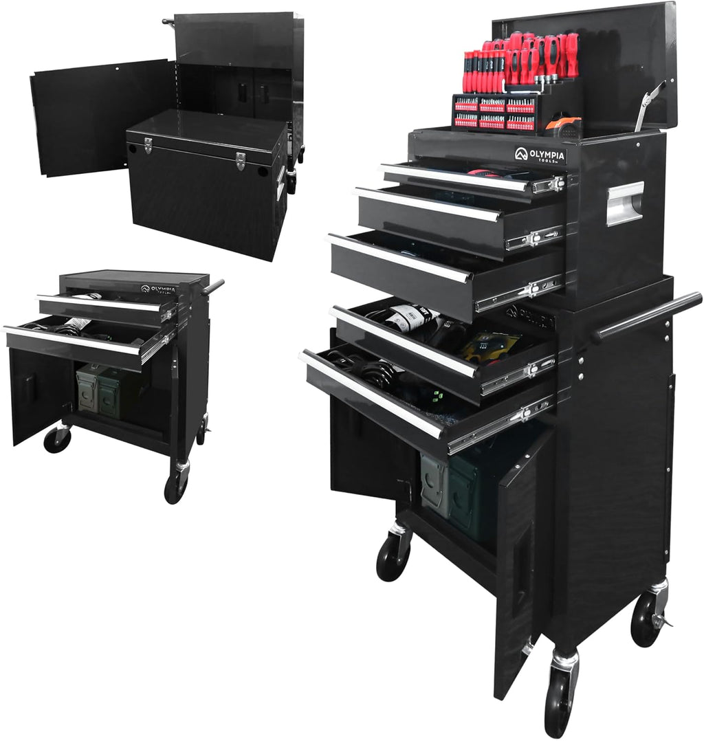 Olympia Tools 20-Inch Rolling Tool Cabinet Organizer, Heavy-Duty 5-Drawer Metal Tool Chest with Wheels and Locking Storage for Garage and Workshop, Black