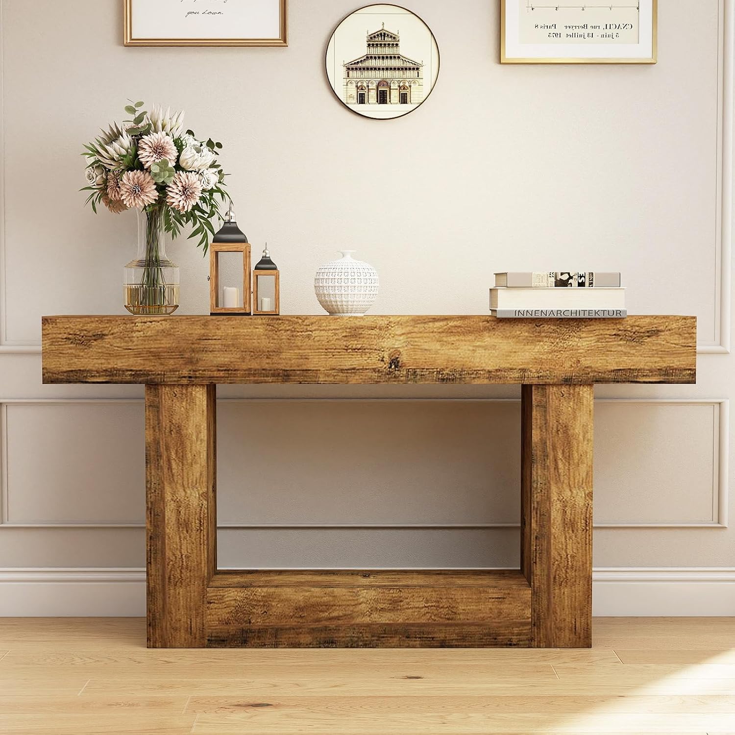 Spaco 63'' Long Console Table,2 Tier Farmhouse Entryway Table Sofa Table with Storage,Wood Behind Couch Table for Living Room, Hallway,Foyer