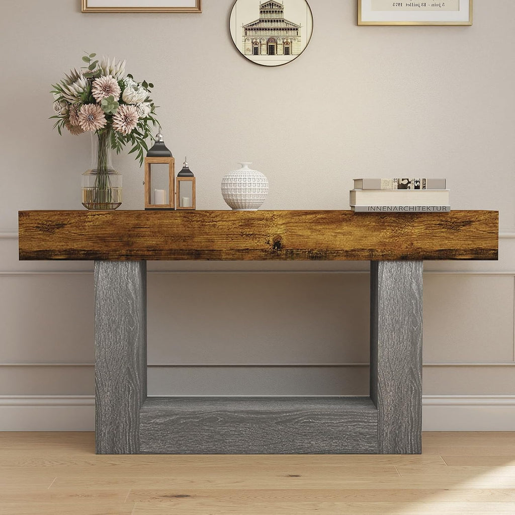Spaco 63'' Long Console Table,2 Tier Farmhouse Entryway Table Sofa Table with Storage,Wood Behind Couch Table for Living Room, Hallway,Foyer