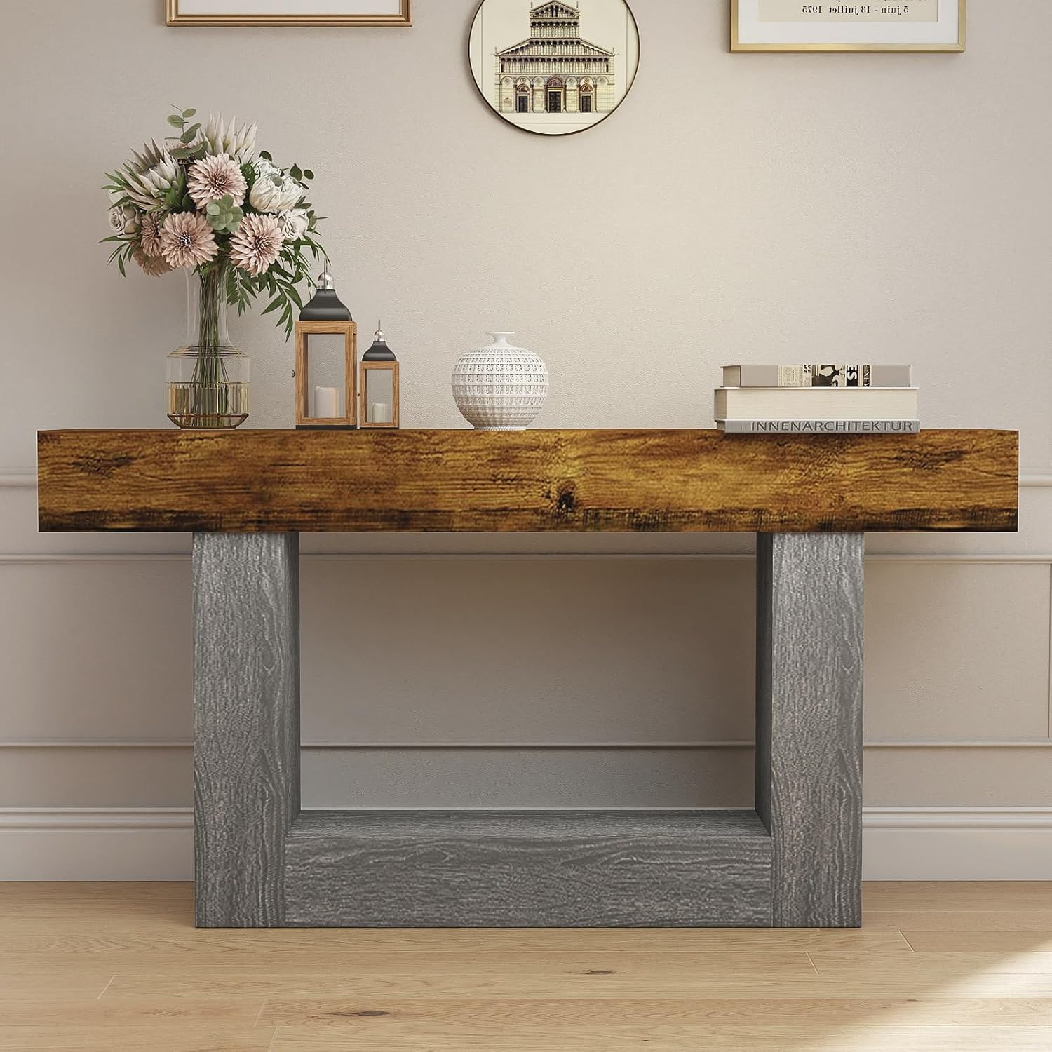 Spaco 63'' Long Console Table,2 Tier Farmhouse Entryway Table Sofa Table with Storage,Wood Behind Couch Table for Living Room, Hallway,Foyer