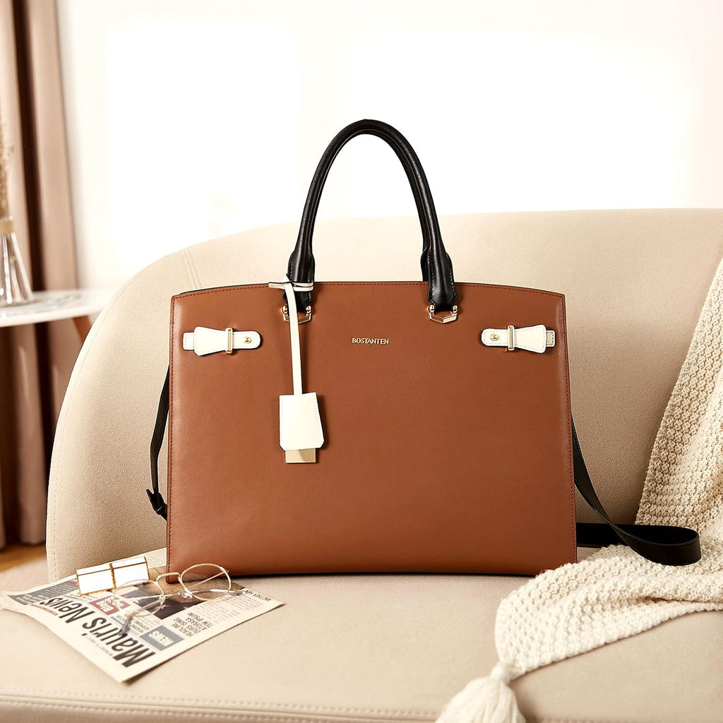 BOSTANTEN Briefcase for Women 15.6 Inch Genuine Leather Laptop Briefcase Shoulder Work Tote Bag Purse
