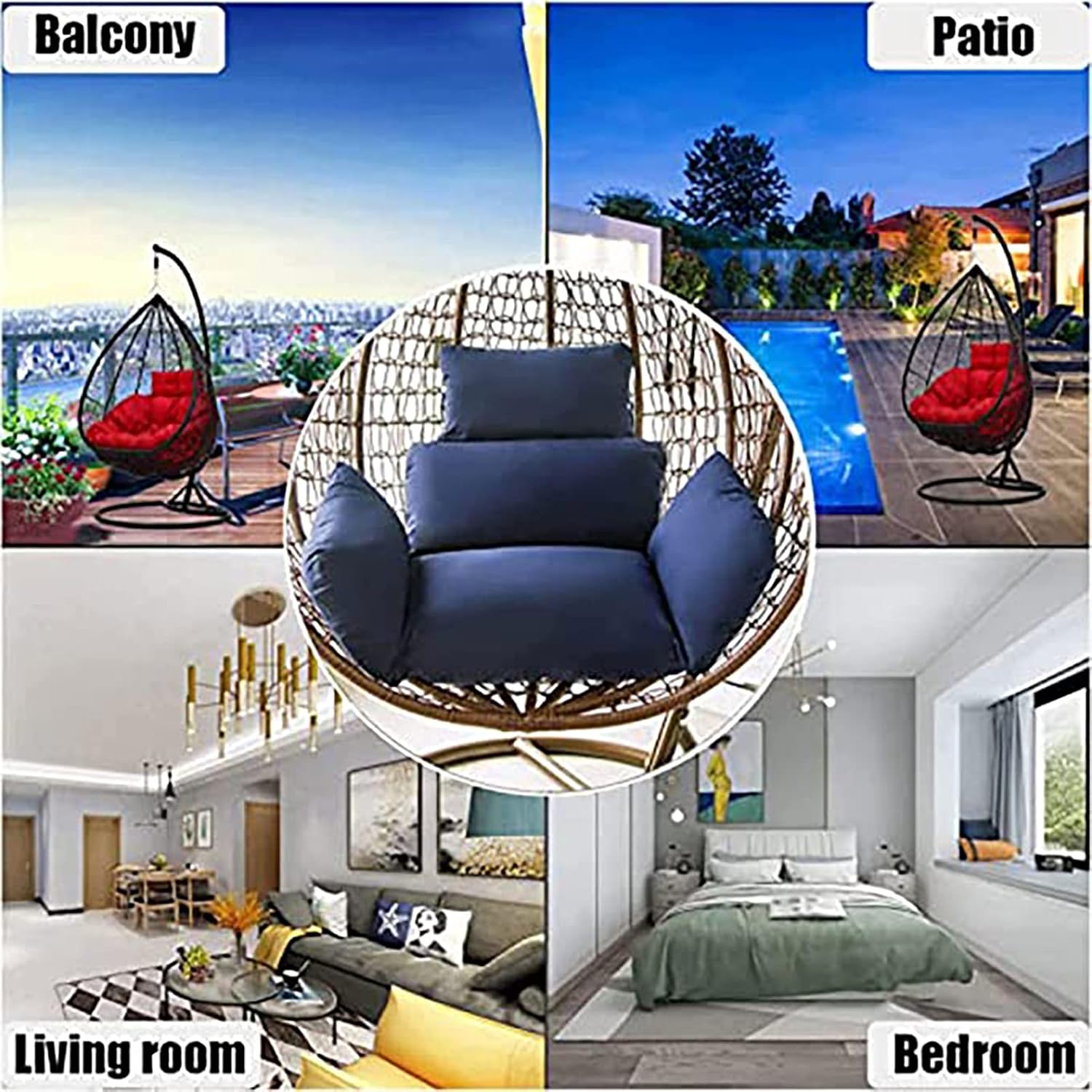 HUHJYUGE Egg Chair Cushion Replacement, Hanging Chair Cushion Only, Swing Cushion Outdoor, with Headrest, Zipper, Detachable, Skin-Friendly, Comfy, for Patio Garden