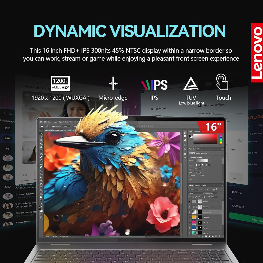 Lenovo 2025 Yoga 7i 2 in 1 Laptop Touchscreen|16' FHD+ 360 Foldable Touch Screen Convertible|Intel Core Ultra 7, 16GB DDR5 RAM 1TB SSD+512GB Portable SSD|Windows 11 Pro Lifetime Office|Backlit|FP