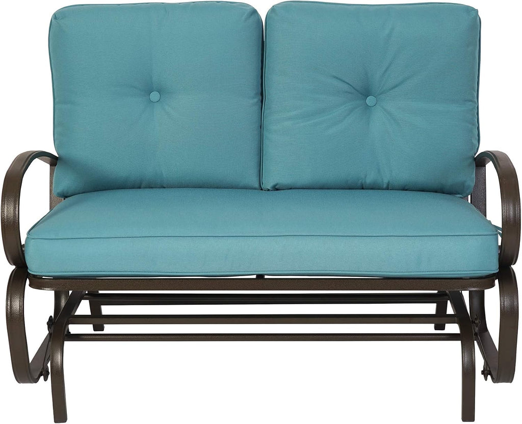 Kozyard Cozy Patio Glider Bench - Outdoor Rocking Loveseat with Sturdy Frame and Cushioned Seats for Patio, Yard - Rocker Swing with Outdoor Seating, Perfect for Porch Outdoo (Blue)
