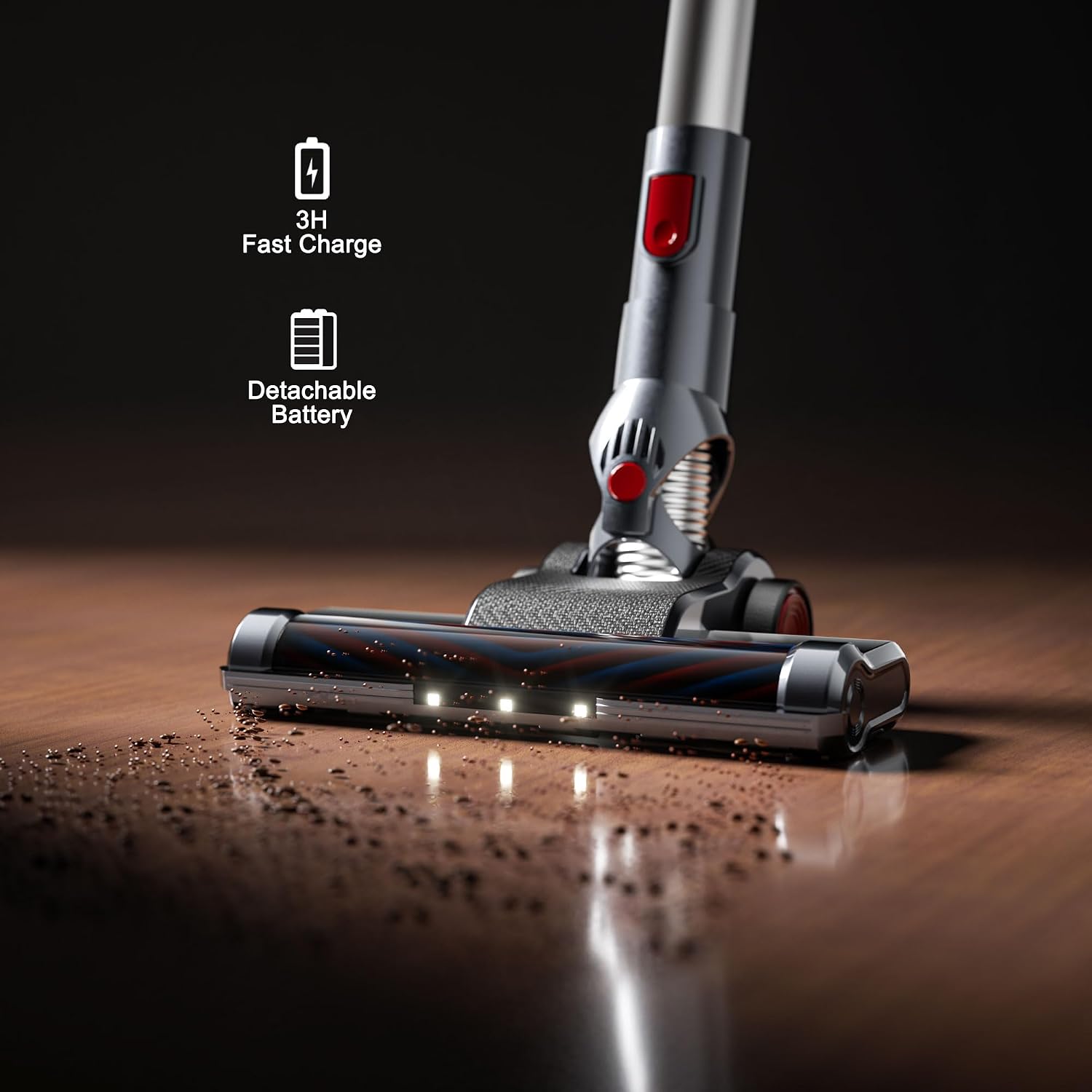 Cordless Vacuum Cleaner with LED Light, Battery Operated Vacuum, Lightweight Vacuum, HEPA Filter, Multiple Attachments for For Pet Hair & Deep Cleaning,Keep Filter Clean For Max Suction,Silver