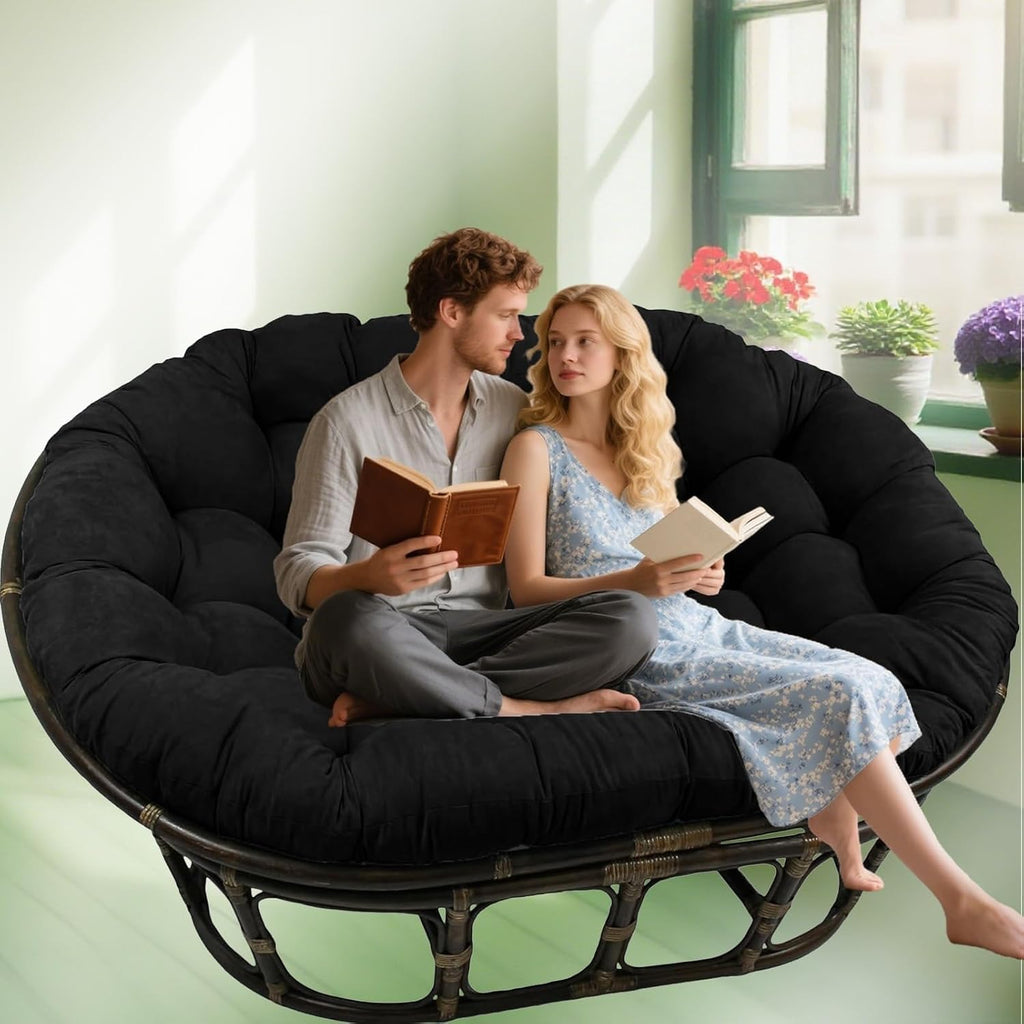 Oversized Double Papasan Chair Cushion, Indoor Outdoor Wicker Egg Rocker Cushions for Patio Furniture, Overstuffed Round Cushion, (Frame NOT Included)