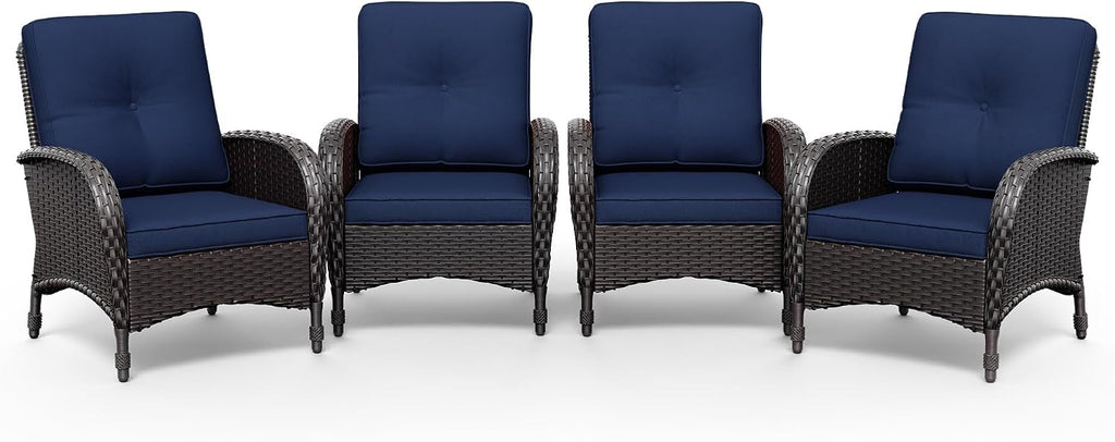 Joyside Wicker Patio Chairs, 4 Piece Rattan Outdoor Furniture with Thickened Cushions, High Back, Deep Seating, Wide Armrest, Outdoor Chairs for Porch, Deck