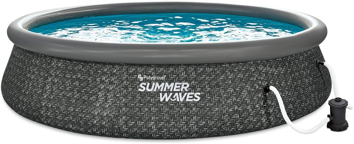Summer Waves 14' x 36' Quick Set Inflatable Ring Above Ground Outdoor Swimming Pool with RX600 GFCI Filter Pump and Ladder, Dark Wicker