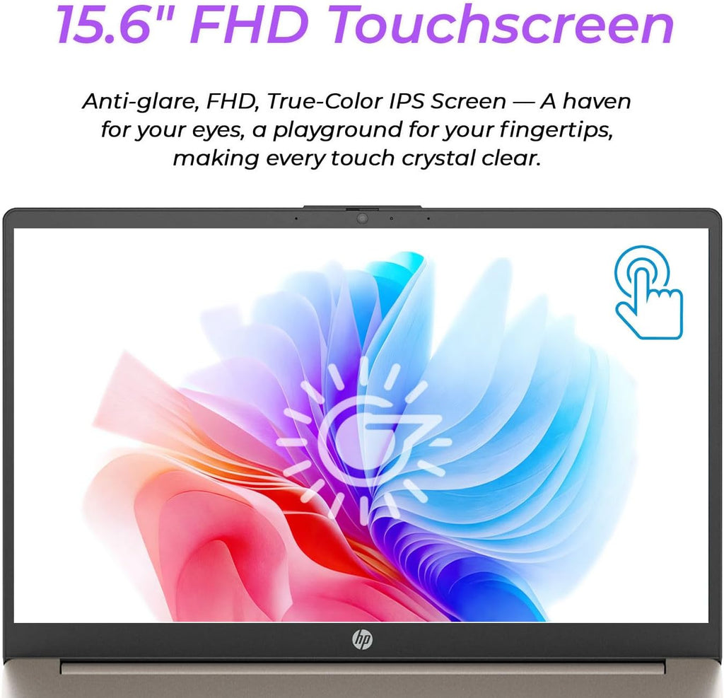HP Touchscreen 15.6' FHD Business Laptop Computer | 2026 Edition | AMD Ryzen 5 (Up to 4.3GHz) | 8GB DDR5 RAM, 256GB PCIe SSD | AI Copilot Key | Windows 11 with Office 365 for The Web • w/o Mouse