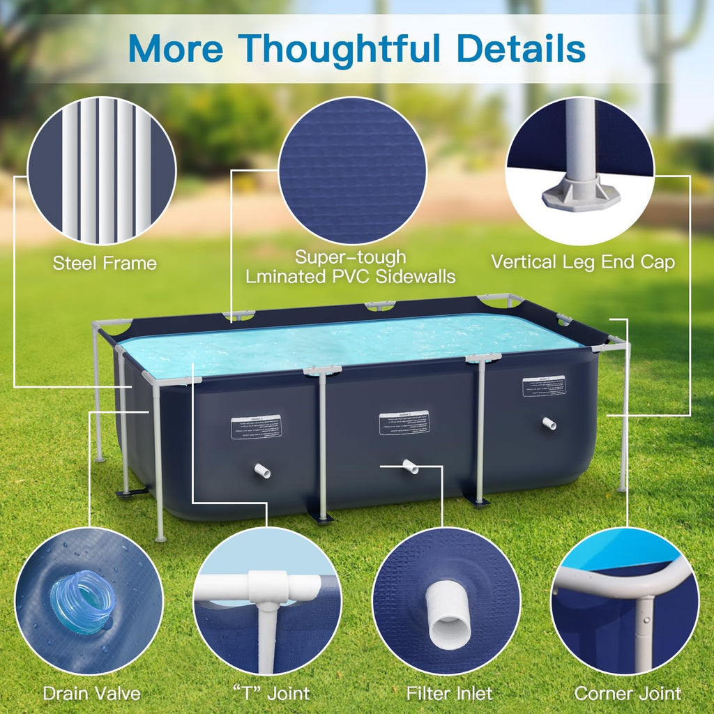 Metal Pro 10' X 79' X 26' Rectangle Pool Durable Steel Frame Above Ground Pool for Outdoor Backyard Swimming Pool Suitable Friends Family Adults Kids