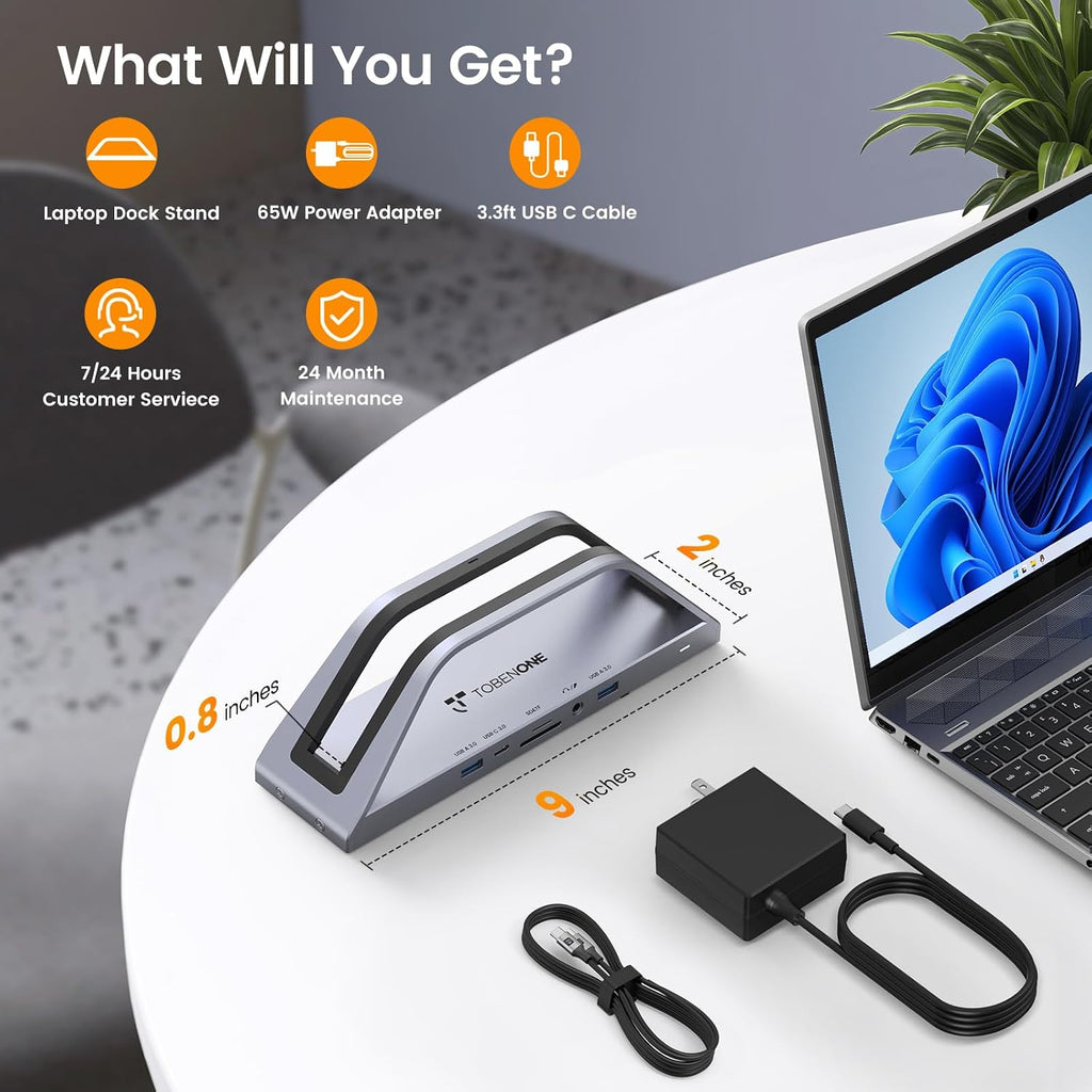 TobenONE 14-in-1 MacBook Pro/Air Docking Station Dual 4K Monitor, Laptop Docking Station Stand for MacBook M1-M5/Neo, Driver-Based, USB C Dock with 65W Power Adapter, 2 HDMI,VGA, 5Gbps USB, RJ45