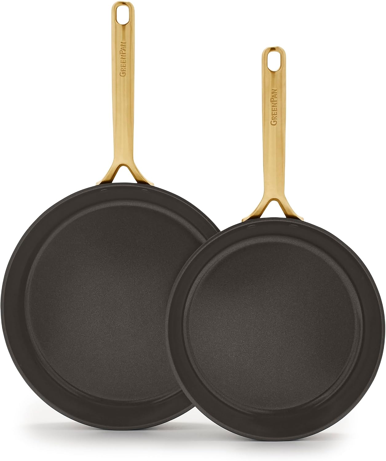 GreenPan 9.5' & 11' Ceramic Nonstick Frying Pan Skillet Set, PFAS-Free, Hard Anodized Cookware, Induction Compatible & All Cooktops, Dishwasher & Oven Safe, GP5 Stay-Flat Surface, Black