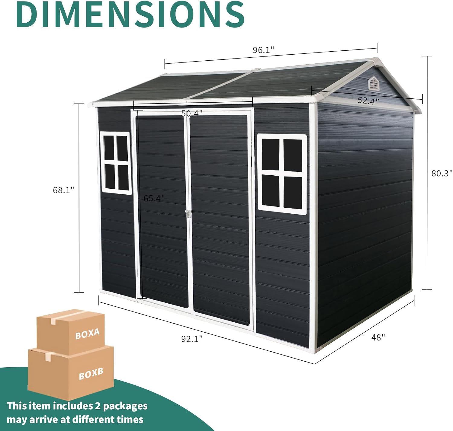 Outdoor Resin Garden Shed with Double Doors, Floor and 2 Windows, Plastic Patio Outdoor Storage Shed with Lockable Door for Garden Tools, Bicycles, Trash Cans