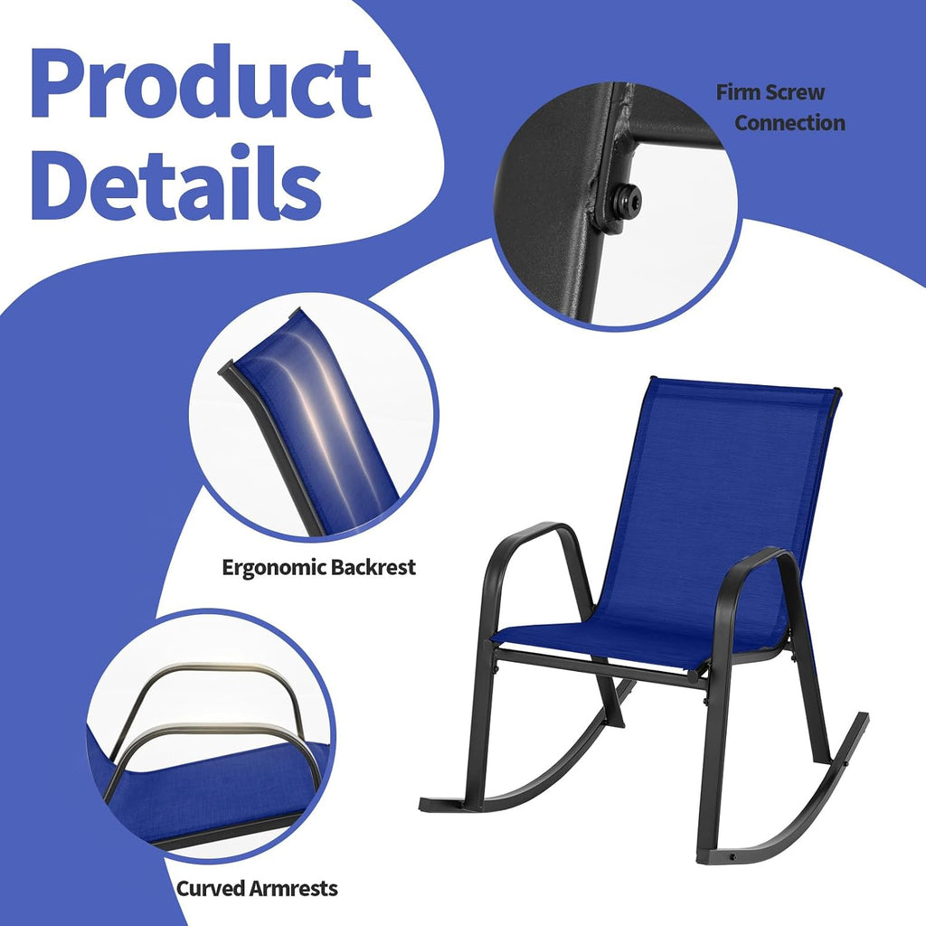 Giantex Outdoor Rocking Chairs Set of 2, Patio Rocking Chairs w/Breathable Seat & Back, Heavy-Duty Metal Support, Ergonomic Outside Rocker for Backyard, Poolside, Garden, Navy