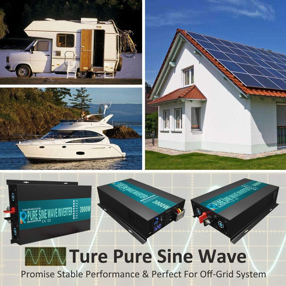 WZRELB 3000W 12V 120V DC to AC Pure Sine Wave Solar Power Inverter with Remote Control Switch